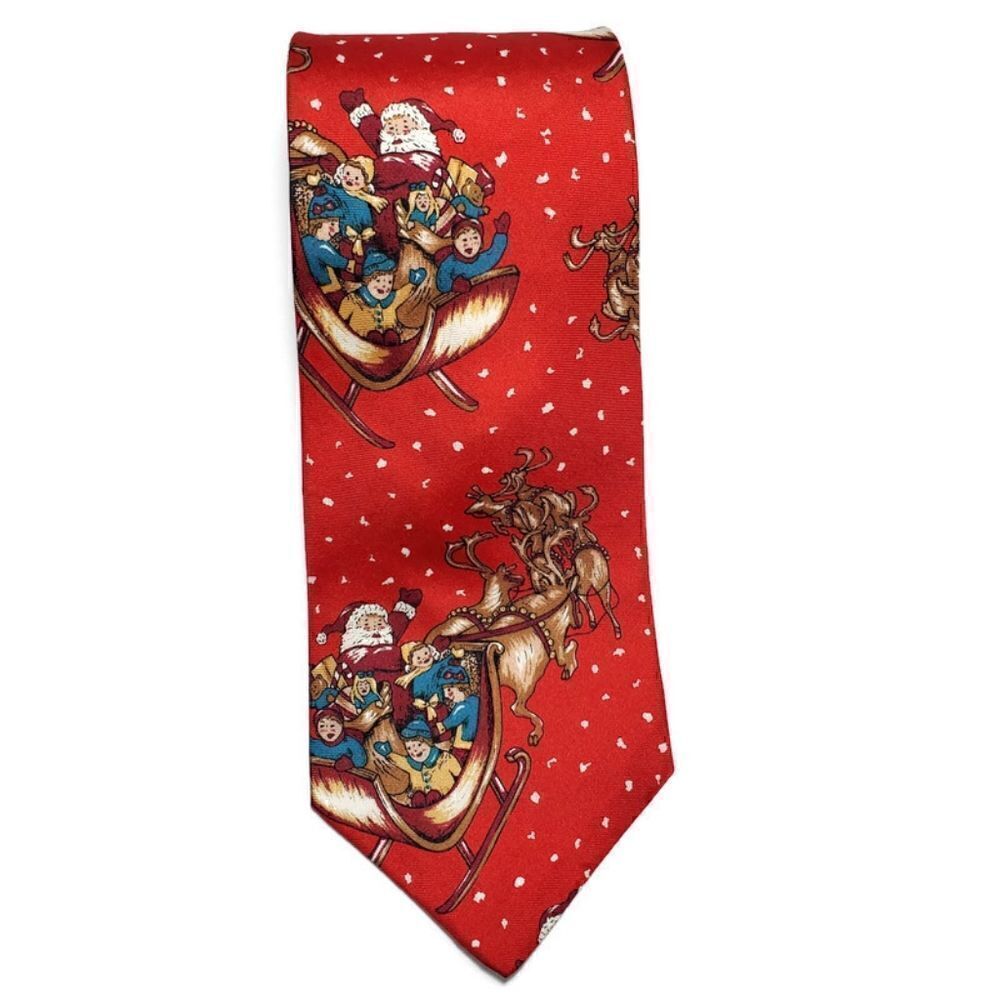 Stafford Mens Christmas Tie Vintage Santa Sleigh‎